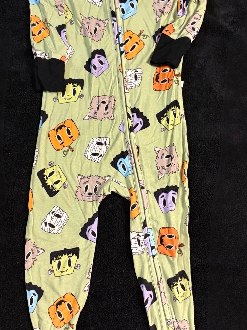 Posh Peanut Green Halloween Character Footie with Black Cuffs